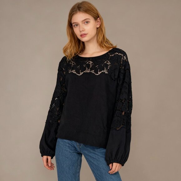 $455 NOWT See By Chloé Floral Lace Top Blouse Size 40 Deep Forest Black Cotton - Picture 1 of 12